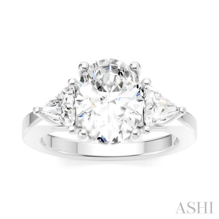 1/2 Ctw Oval Shape Trillion Cut & Round Cut Diamond Semi-Mount Engagement Ring in 14K White Gold