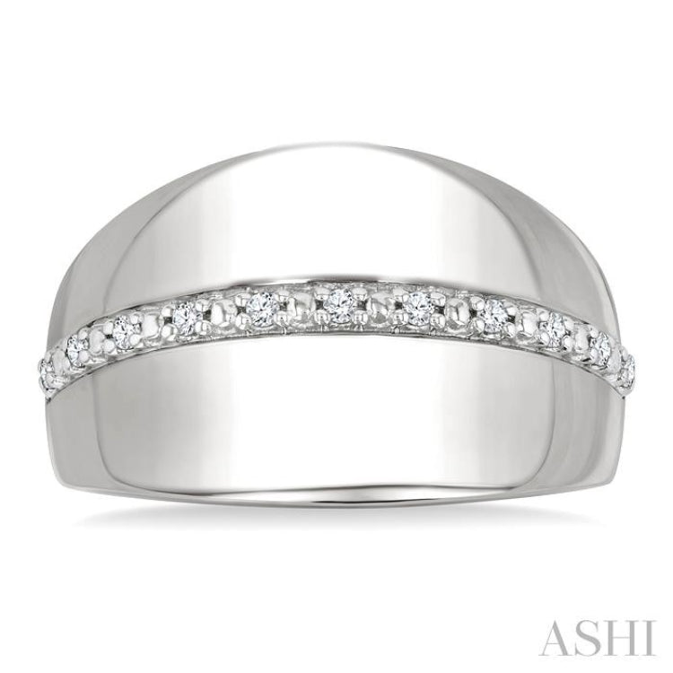 1/10 Ctw Bold Wide Center Round Cut Diamond Fashion Ring in Sterling Silver