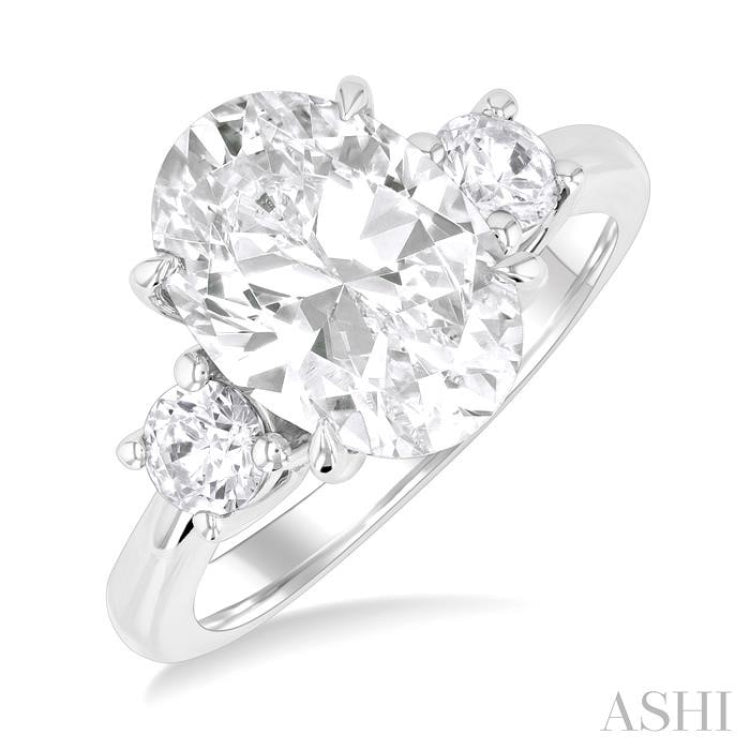 Oval Shape Past Present & Future Semi-Mount Diamond Engagement Ring