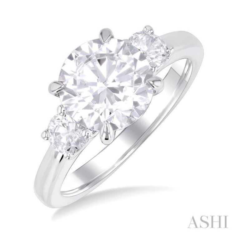 Round Shape Past Present & Future Semi-Mount Diamond Engagement Ring