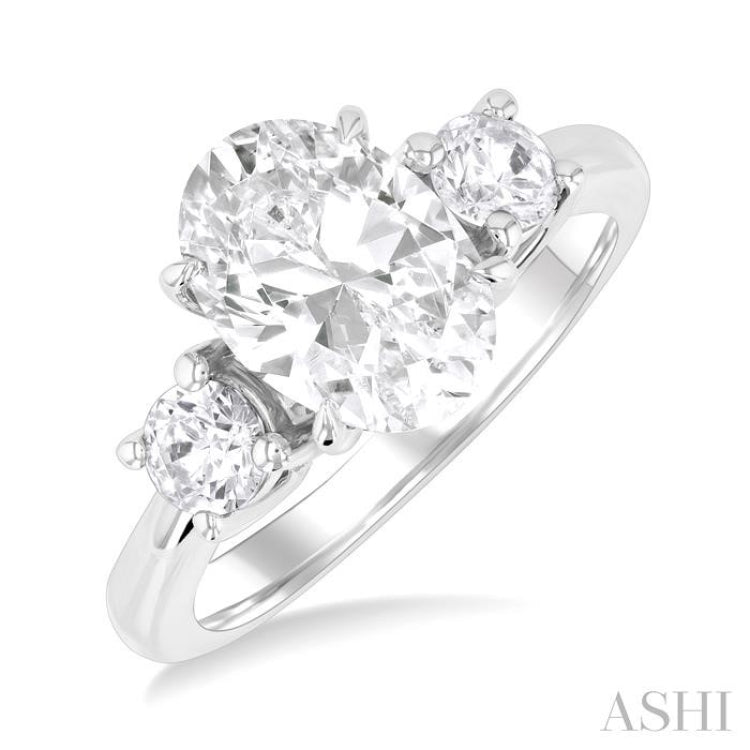 Oval Shape Past Present & Future Semi-Mount Diamond Engagement Ring