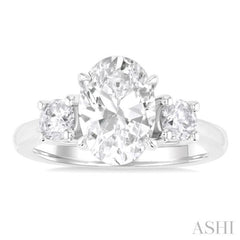 Oval Shape Past Present & Future Semi-Mount Diamond Engagement Ring