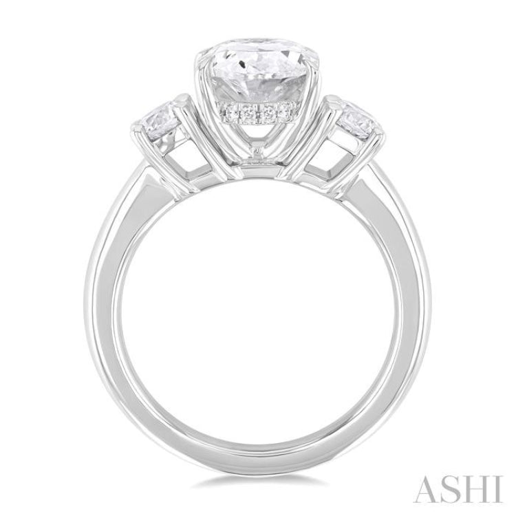 Oval Shape Past Present & Future Semi-Mount Diamond Engagement Ring