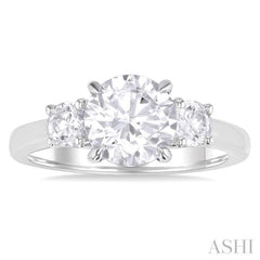 Round Shape Past Present & Future Semi-Mount Diamond Engagement Ring