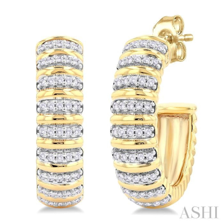 Ribbed Diamond Half Hoop Earrings