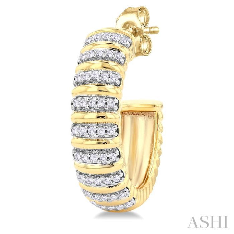 Ribbed Diamond Half Hoop Earrings