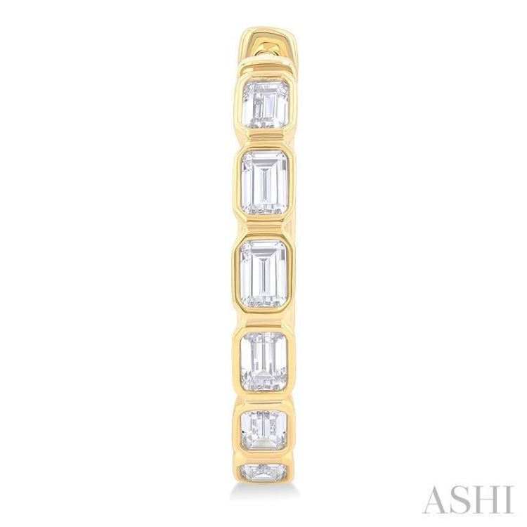Emerald Shape Bezel Set Diamond Fashion Hoop Earrings
