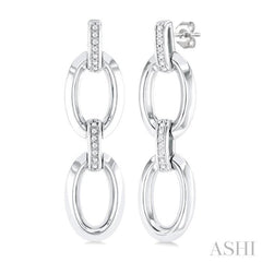 Silver Bold Open Link Diamond Earrings