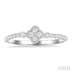 1/8 Ctw Petite Bead Shank Clover Leaf Round Cut Diamond Fashion Ring in 10K White Gold