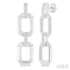 Silver Bold Open Link Diamond Fashion Earrings