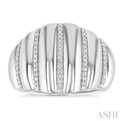 1/10 Ctw Ribbed Dome Shape Round Cut Diamond Bold Wide Fashion Band in Sterling Silver