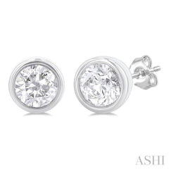 Round Shape Bezel Set Petite Diamond Fashion Earrings