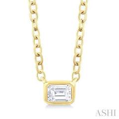 Emerald Shape East-West Bezel Set Petite Diamond Fashion Pendant