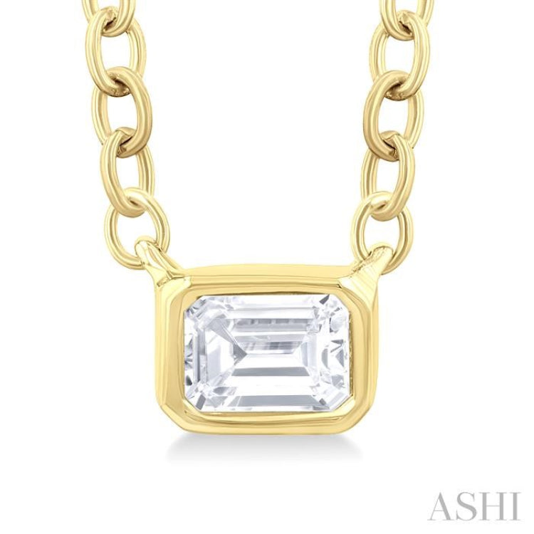 Emerald Shape East-West Bezel Set Petite Diamond Fashion Pendant