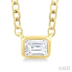 Emerald Shape East-West Bezel Set Petite Diamond Fashion Pendant