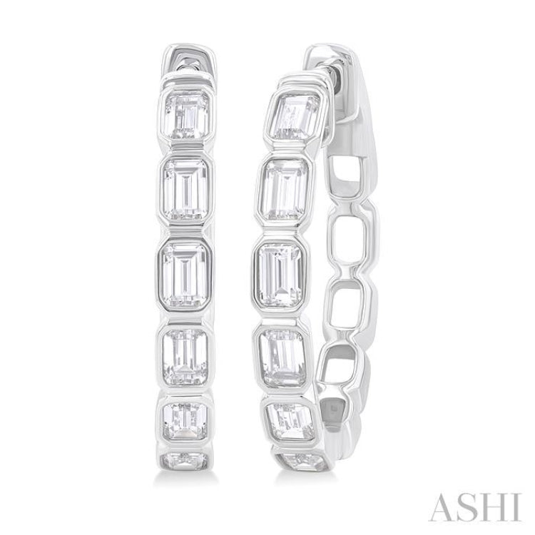 Emerald Shape Bezel Set Diamond Fashion Hoop Earrings