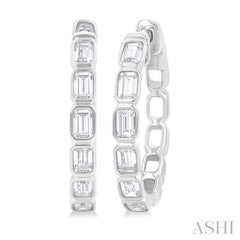Emerald Shape Bezel Set Diamond Fashion Hoop Earrings