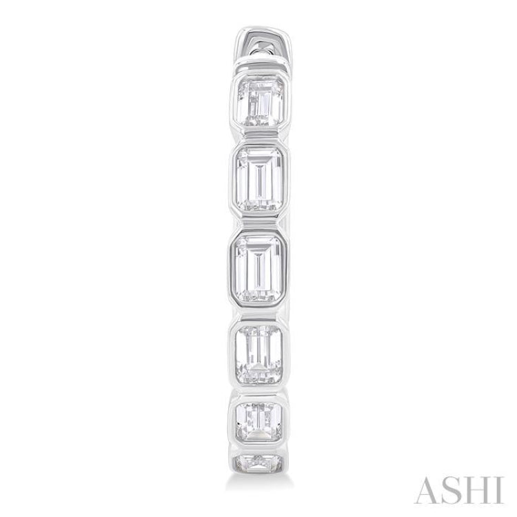 Emerald Shape Bezel Set Diamond Fashion Hoop Earrings