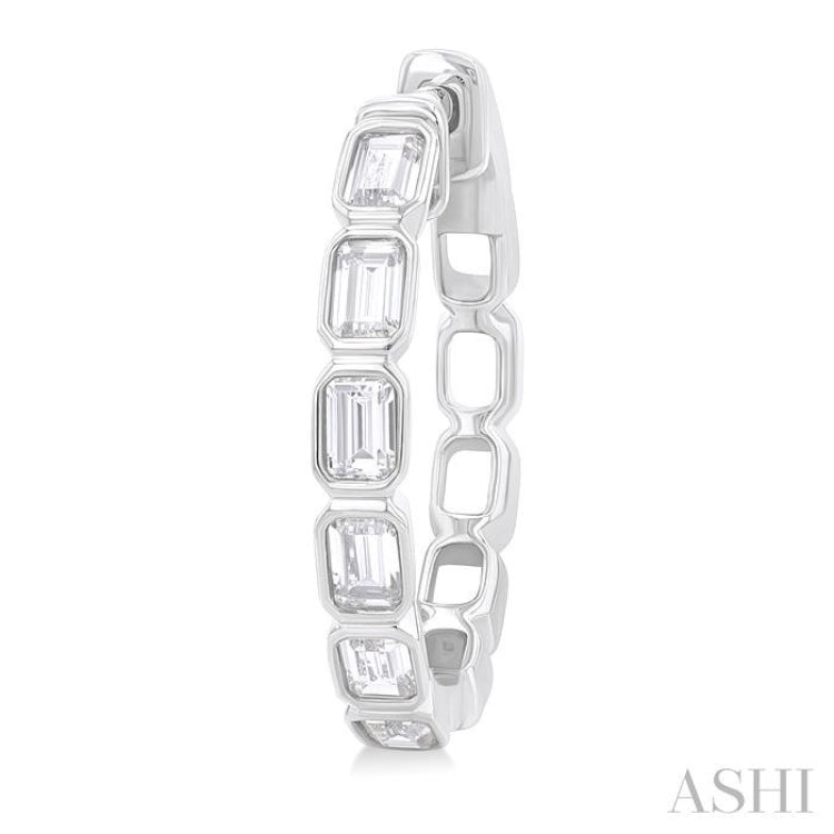 Emerald Shape Bezel Set Diamond Fashion Hoop Earrings