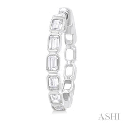 Emerald Shape Bezel Set Diamond Fashion Hoop Earrings