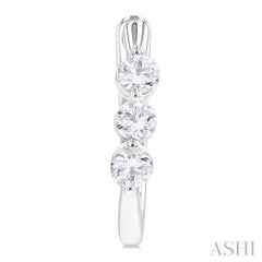 3/4 Ctw 3-Stone Round Cut Diamond Fashion Hoop Earring in 14K White Gold