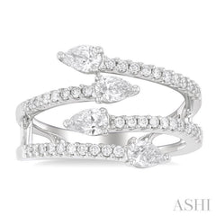 7/8 Ctw Split Double Bypass Pear and Round Cut Diamond Open Fashion Ring in 14K White Gold