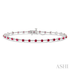 2.5 MM Round Cut Ruby and 1/2 Ctw Round Cut Diamond Precious Bracelet in 10K White Gold