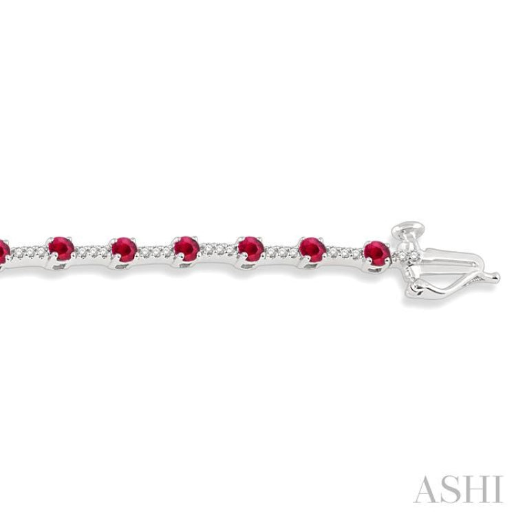 2.5 MM Round Cut Ruby and 1/2 Ctw Round Cut Diamond Precious Bracelet in 10K White Gold
