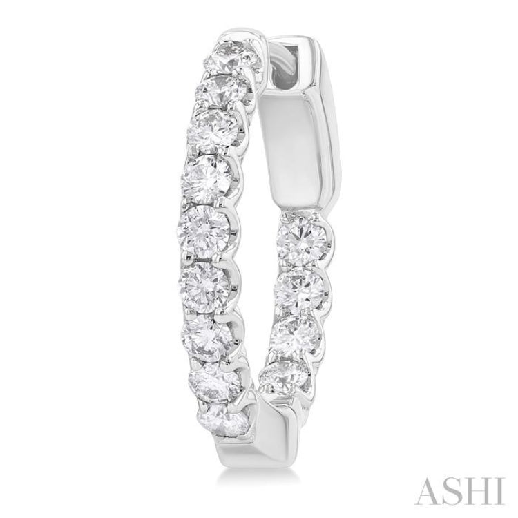 1 Ctw Inside-Out Embellished Round Cut Diamond Hoop Earrings in 14K White Gold