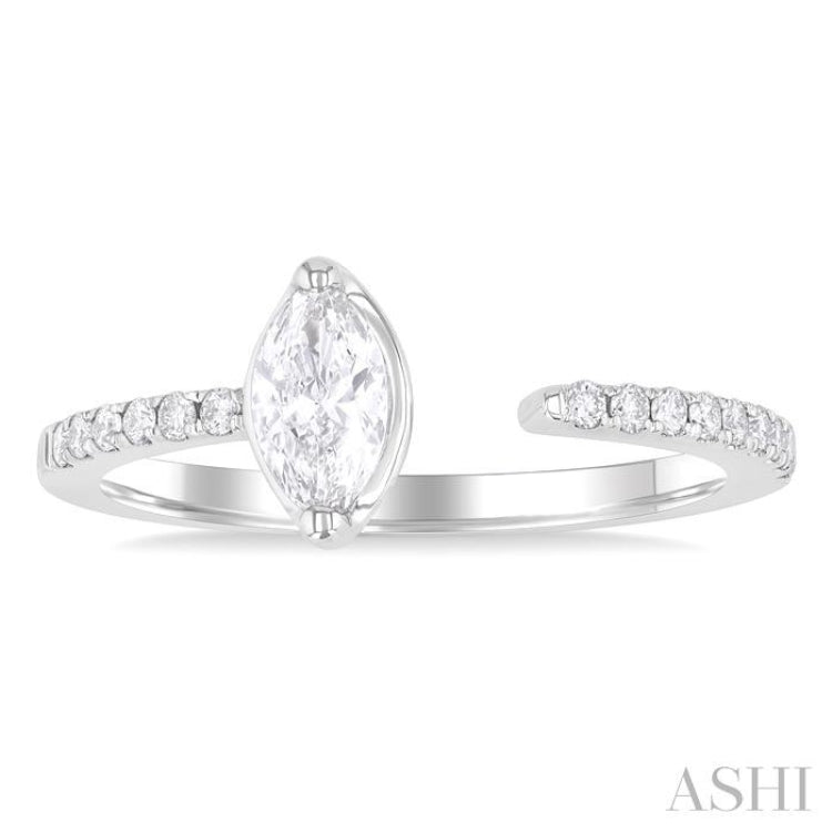 3/8 Ctw Marquise and Round Cut Diamond Fashion Open Ring in 14K White Gold