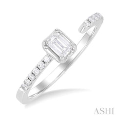 3/8 Ctw Emerald and Round Cut Diamond Fashion Open Ring in 14K White Gold
