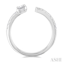 3/8 Ctw Emerald and Round Cut Diamond Fashion Open Ring in 14K White Gold