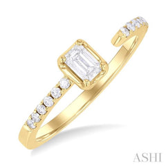 3/8 Ctw Emerald and Round Cut Diamond Fashion Open Ring in 14K Yellow Gold