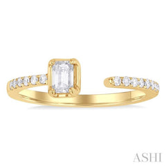 3/8 Ctw Emerald and Round Cut Diamond Fashion Open Ring in 14K Yellow Gold