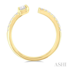 3/8 Ctw Emerald and Round Cut Diamond Fashion Open Ring in 14K Yellow Gold