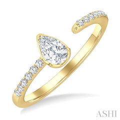 3/8 Ctw Pear and Round Cut Diamond Fashion Open Ring in 14K Yellow Gold