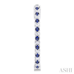 1.6 MM Round Sapphire and 1/2 Ctw Round Cut Diamond Inside & Outside Alternating Precious Hoop Earrings in 14K White Gold