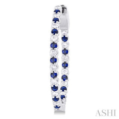 1.6 MM Round Sapphire and 1/2 Ctw Round Cut Diamond Inside & Outside Alternating Precious Hoop Earrings in 14K White Gold