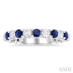 2.85 MM Sapphire and 1/2 Ctw Round Cut Diamond Precious Wedding Band in 14K White Gold