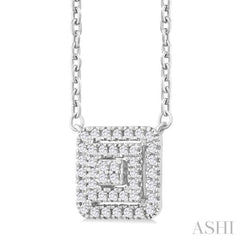 1/6 Ctw Double Halo Square Shape Petite Round Cut Diamond Fashion Pendant With Chain in 10K White Gold