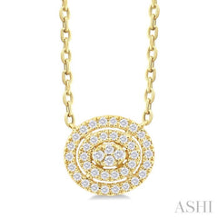 1/6 Ctw Double Halo Oval Shape Petite Round Cut Diamond Fashion Pendant With Chain in 10K Yellow Gold