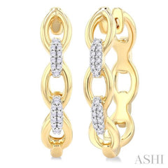 1/6 Ctw Open Window Marquise-Shaped Link Round Cut Diamond Fashion Hoop Earring in 14K Yellow Gold