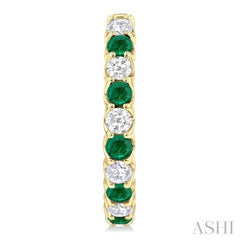 2.5 MM Emerald and 1 Ctw Round Cut Inside-Out Diamond Precious Hoop Earrings in 14K Yellow Gold