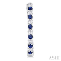 1.8 MM Sapphire and 1/2 Ctw Round Cut Inside-Out Diamond Precious Hoop Earrings in 14K White Gold