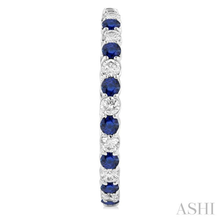 2.9 MM Round Sapphire and 2 5/8 Ctw Round Cut Diamond Inside & Outside Alternating Precious Hoop Earrings in 14K White Gold