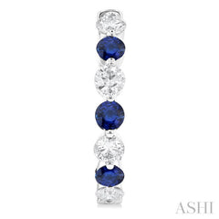 2.85 MM Round Cut Sapphire and 1 Ctw Round Cut Diamond Precious Inside-Out Alternating Hoop Earrings in 14K White Gold