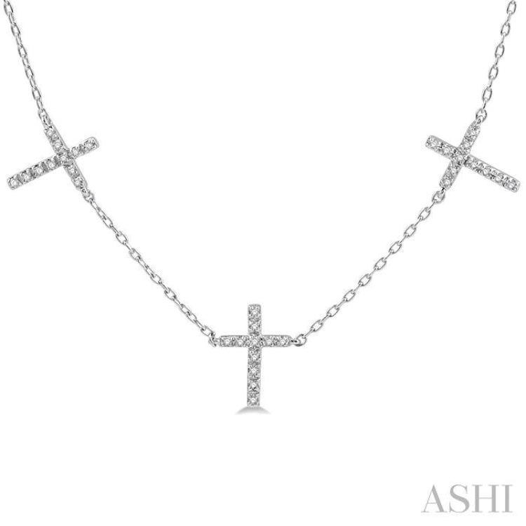 1/6 Ctw Five Cross Charm Station Necklace in 10K White Gold