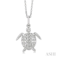 1/10 Ctw Petite Sea Life Turtle Round Cut Diamond Fashion Pendant With Chain in 10K White Gold