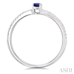 5x3 MM Oval Cut Sapphire and 1/10 Ctw Petite Round Cut Diamond Precious Fashion Ring in 10K White Gold