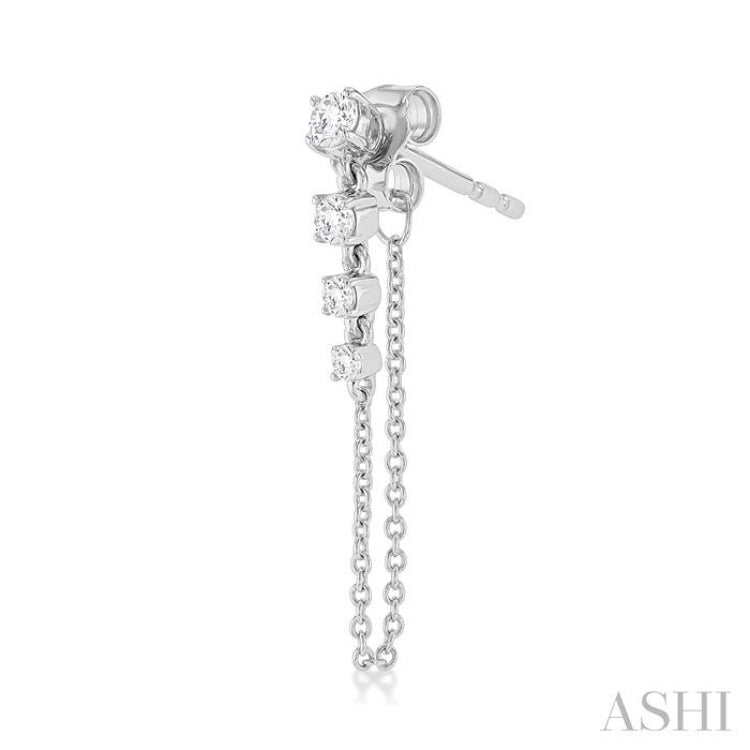 1/3 Ctw Journey Round Cut Diamond Fashion Long Chain Earring in 14K White Gold